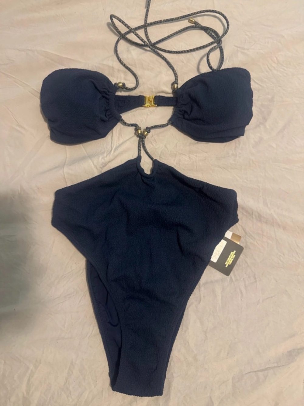 Vix Navy Textured One-Piece Swimsuit with Bra-Style Top
